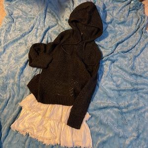 J. Crew soft crochet hoodie in charcoal perfect for the beach or by-the-fire